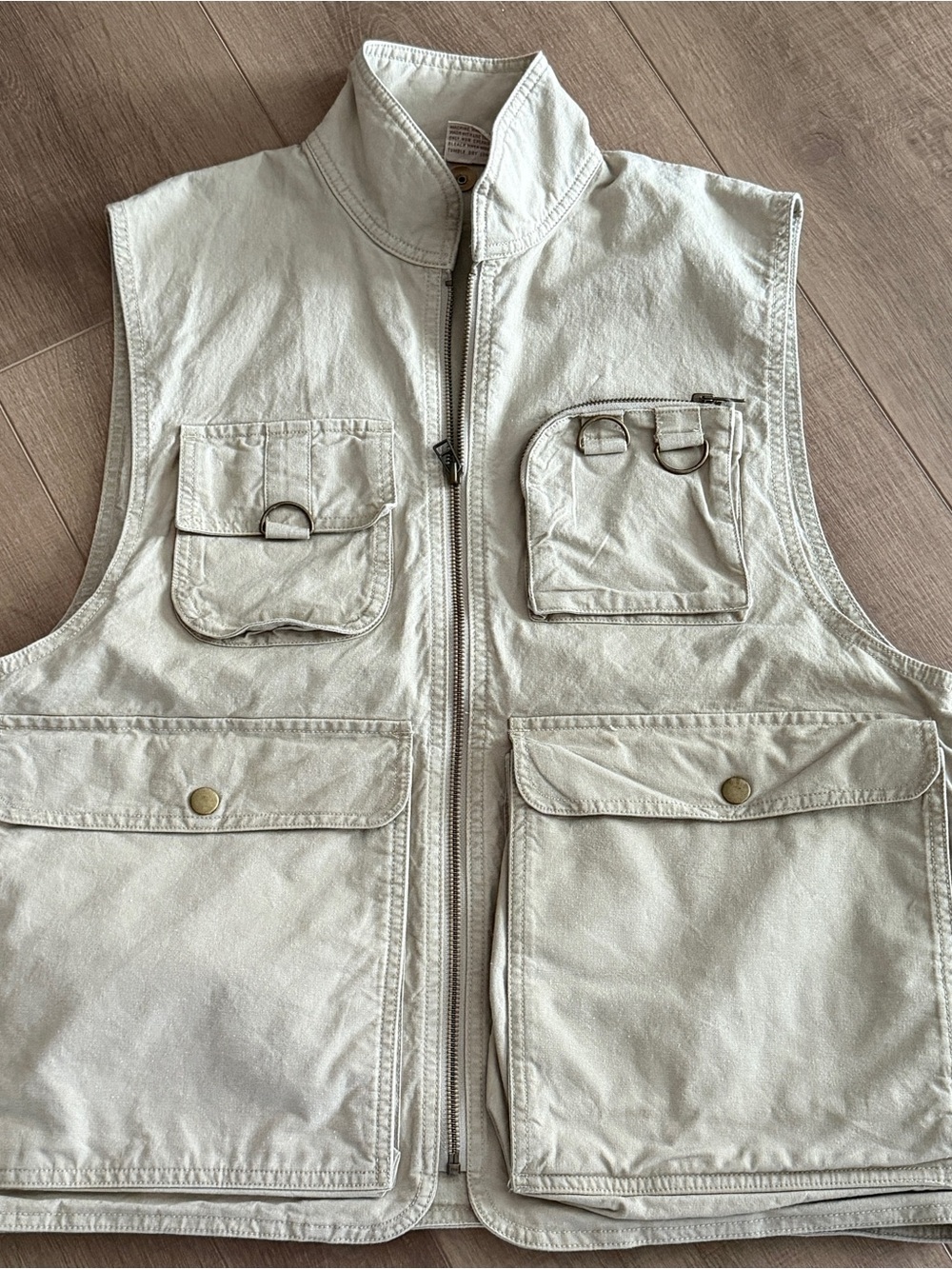 Vintage 80s EMS Fishing Vest Sz Medium Beige Tons Of Pockets Thick Cotton Zip - Picture 4 of 14